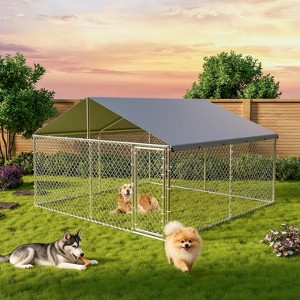 10x10x6ft Large Outdoor Dog Kennel with waterproof UV cover & galvanized frame for backyard/farm. - 1 of 4