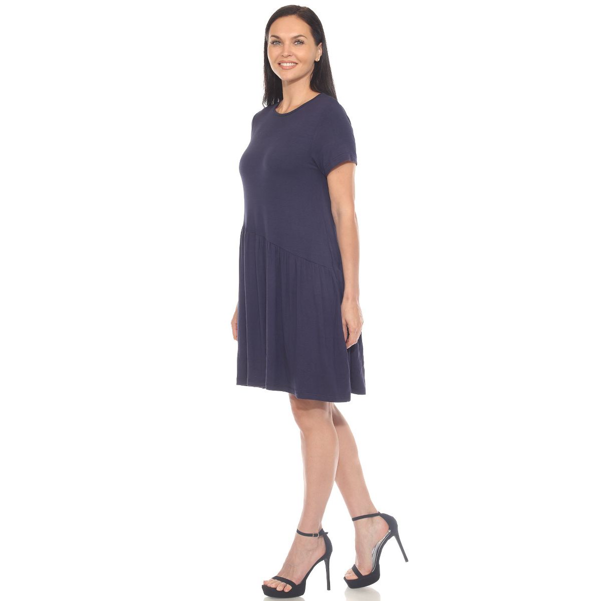 Women's Asymmetrical Waist and Short Sleeve Swing Dress - White Mark - thumbnail 2