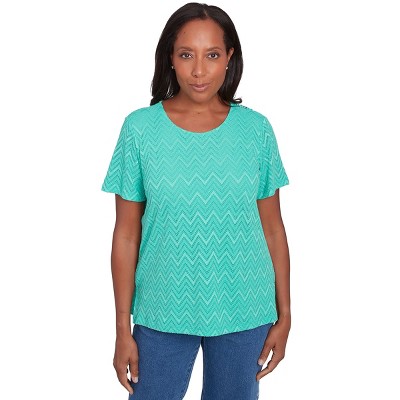 Alfred Dunner Womens Textured Chevron Lace Back Tee