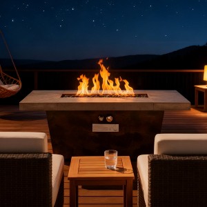 BAOURE 42 Inch Black Rectangle Gas Fire Pit Table with Cement-Imitating Texture, 50,000 BTU Outdoor Firepit Table for Patio, Backyard - 1 of 4