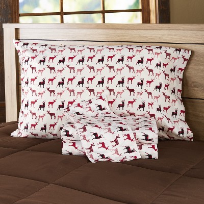 Lakeside Cozy Cabin Buffalo Plaid Patchwork Deer King Bed Sheets Set - 4 Pieces