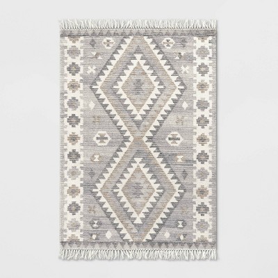 5'X7' Geometric Medallion Hand Tufted Wool Rug Cream - Threshold™