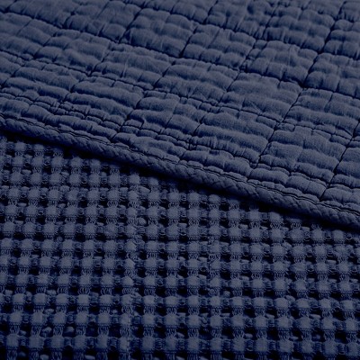 Navy Reversible Microfiber Full Bedspread Set