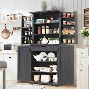 SinCiDo Farmhouse Kitchen Pantry with Barn Doors and Adjustable Shelves, Storage Cabinet, Rustic Wood Cupboard for Kitchen - 1 of 4