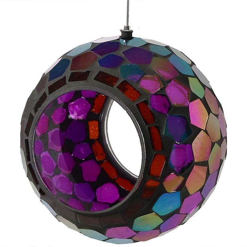 Sunnydaze Outdoor Garden Patio Round Glass with Mosaic Design Hanging Fly-Through Bird Feeder - 7", 1 of 12