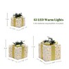 LuxenHome 3-Pc Lighted Snowflake Gift Box Set with Gold Ribbon, White Fabric Outdoor Holiday Decor White, Gold, Green - 2 of 4