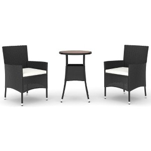 vidaXL 3 Piece Patio Bistro Set with Cushions Black and Cream Poly Rattan - 1 of 4