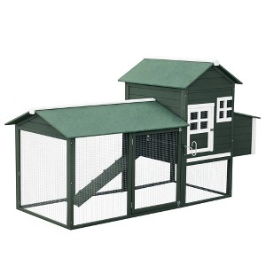 83" Wooden Outdoor Backyard Chicken Coop Fence Rabbit Bunny Hutch House with Covered Run and Nesting Box - 1 of 4
