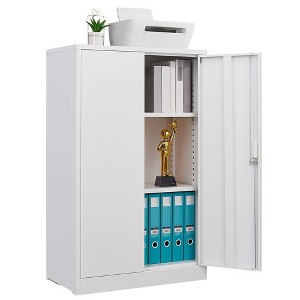 Folding Filing Storage Cabinet, 42 Inch Metal Storage Cabinet with 2 Locking Doors Adjustable Shelf Storage Locker Cabinet-White - 1 of 4