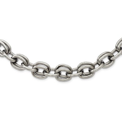 Black Bow Jewelry Men's Stainless Steel 11mm Textured and Brushed Link Necklace 22 Inch