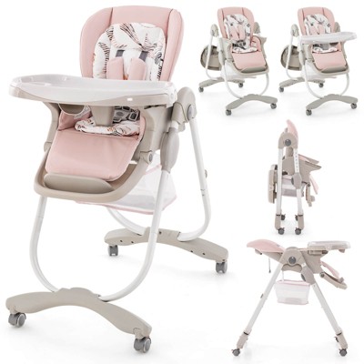 Infans High Chair for Babies & Toddlers w/ Rolling Wheels Adjustable Height Footrest