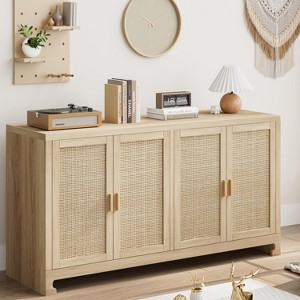 4-Door Sideboard Buffet Cabinet, Natural Rattan Storage Cabinet, Boho Entryway Console Table, Coffee Bar Station - 1 of 4