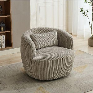 Kumasinova 360° Swivel Armchair, Corduroy Barrel Chair, Upholstered Accent Chair with Pillow, Round Reading Armchair for Club, Living Room, Bedroom - 1 of 4