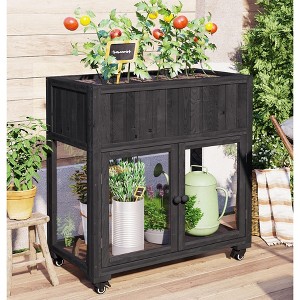 Hrinhom 35.4"W Compact Garden Greenhouse with Wheels - 1 of 4