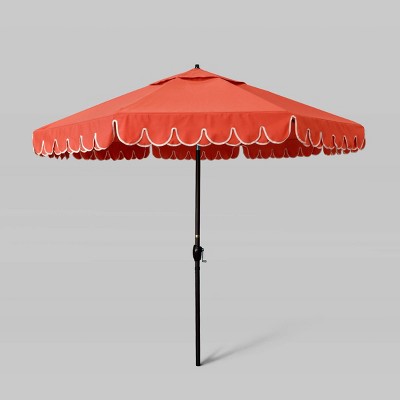 9' Sunbrella Scallop Base Market Patio Umbrella with Auto Lift - Bronze Pole - California Umbrella