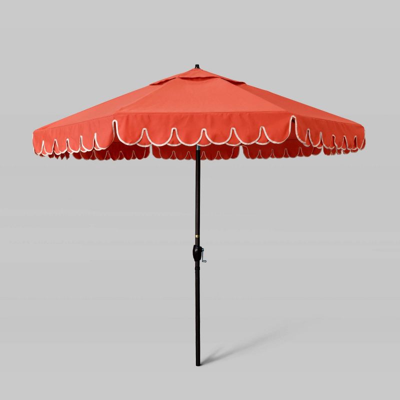 9' Sunbrella Scallop Base Market Patio Umbrella with Auto Lift - Bronze Pole - California Umbrella, 1 of 5