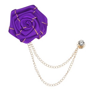 Unique Bargains Cloth Flower Lapel Pin with Gold Badge Tassel Chain Brooches 1.57 inch 1 Pc - 1 of 4