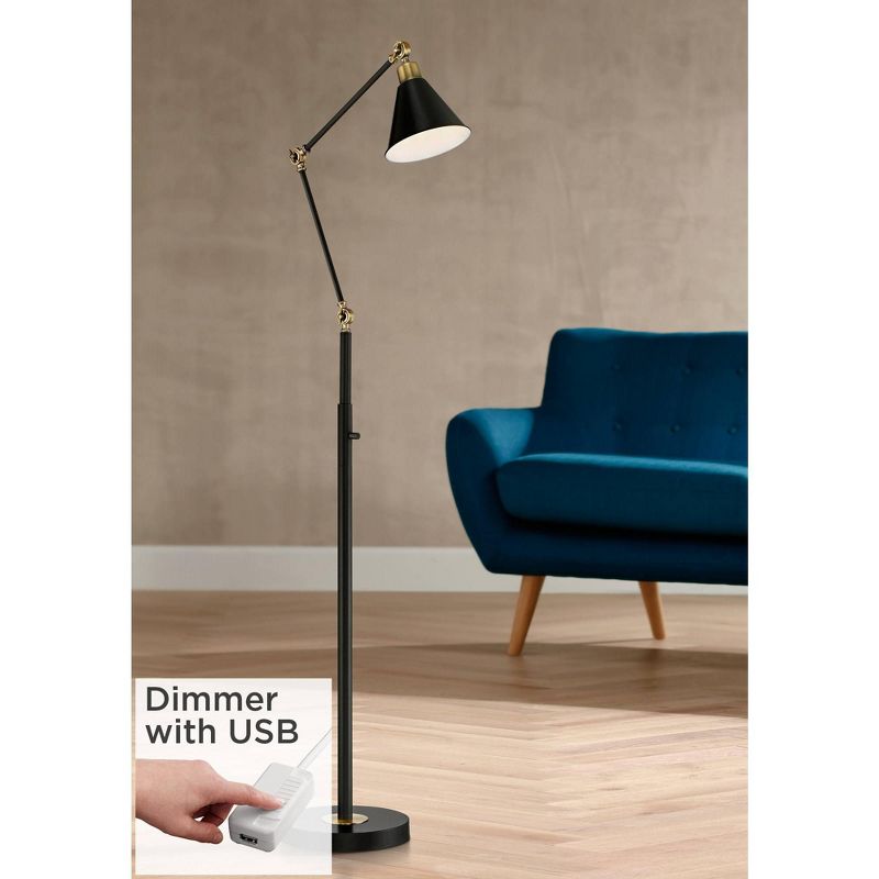 360 Lighting Modern Adjustable Floor Lamp with USB Charging Port 61" Tall Black Brass Living Room Reading, 2 of 10