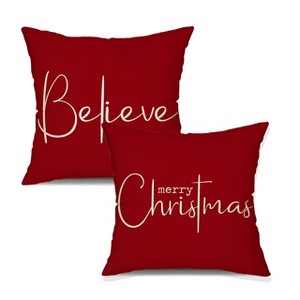 Christmas Throw Pillow Covers 18x18 Inch Set of 2 Merry Christmas Farmhouse Decorations Believe Holiday Decor - 1 of 4