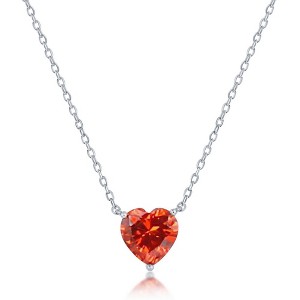 Bella Silver Sterling Silver 8MM Burgundy "January" Heart Perciosa Crystal Necklace - Red - 16+2 Inch - 1 of 2