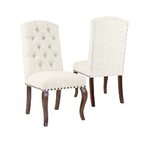 Set of 2 Tufted Back Stain Resistant Textured Dining Chair Natural - HomePop