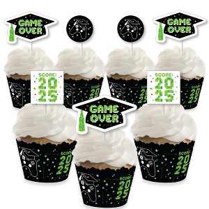 Big Dot of Happiness Game Over - Cupcake Decoration - Video Game Graduation Party Cupcake Wrappers and Treat Picks Kit - Set of 24 - 1 of 4