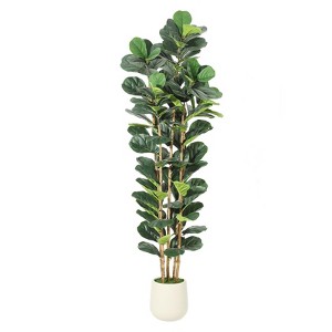Fiddle Leaf Fig Tree, Faux Plants Indoor with Natural Wood Trunk,  Ideal for Home, Office and Living Room Decor - 1 of 4