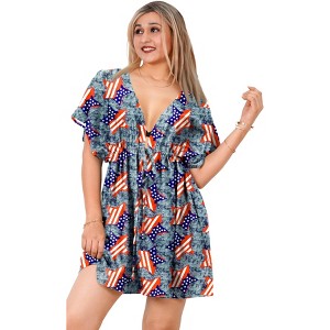HAPPY BAY Women's Beachwear Bikini Mini Dress Patriotic Coverups Summer Swim Beach Cover Ups for Swimwear XL-XXL Grey US Stars - 1 of 3