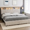 King Size Bed Frame with Storage Headboard, Charging Station, Upholstered Platform with Drawers, Sturdy Wooden Slats, No Box Spring, Light Grey - 4 of 4