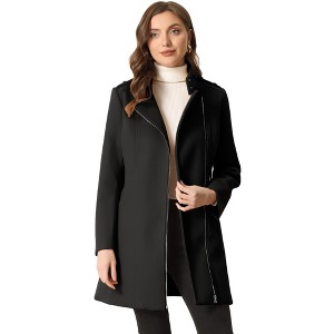 Allegra K Women's Classic Stand Collar Zip Up Trench Coats with Belt - 1 of 4