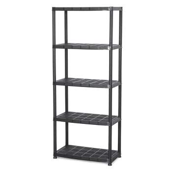 Ram Quality Products Extra Tiered Plastic Utility Storage Shelving Unit System for Garage, Shed, or Basement Organization, Black