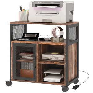 Printer Stand with Socket and USB Charging Ports, Industrial Mobile Printer Table with Storage and Wheels - 1 of 4