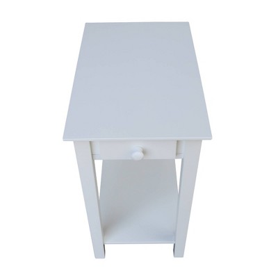 Elegant Narrow Solid Wood End Table in White with Shelf and Drawer