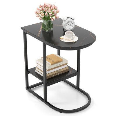 Tangkula C-Shaped Side Table Compact 2-tier Storage End Table for Small Space