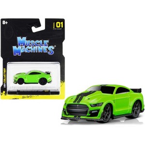 2020 Ford Mustang Shelby GT500 Bright Green with Black Stripes 1/64 Diecast Model Car by Muscle Machines - 1 of 4