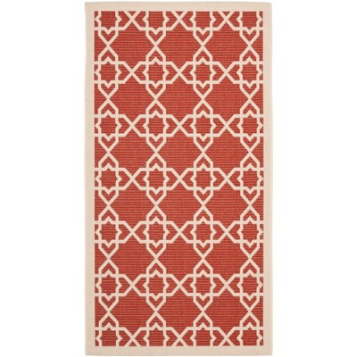 Red and Beige Geometric Indoor/Outdoor Synthetic Area Rug