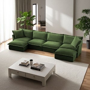 156.6" Chenille Slipcovered U-Shaped Modular Sectional Sofa with French Edges & Removable Covers - 1 of 4