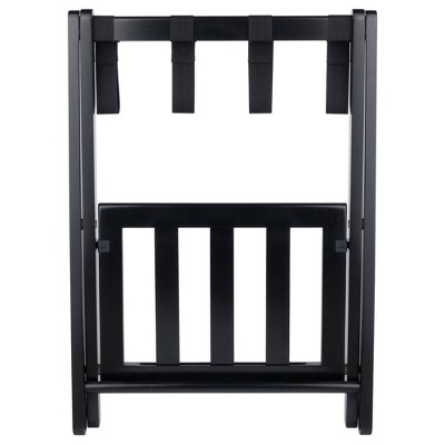 Black Wood Folding Luggage Rack with Shelf
