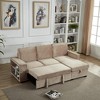 Mid-Century Modern Velvet Sleeper Sofa L-Shaped Sectional Sofa Pull Out SofaBed Convertible Sofa Bed with Storage Chaise & USB for Living Room-Brown - 2 of 4