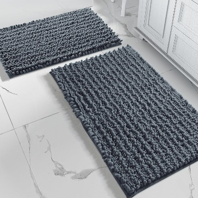 Home Mart Goods Large 2 Piece Set Dark Grey Soft Cozy Plush Chenille Bath Mat Bathroom Rug