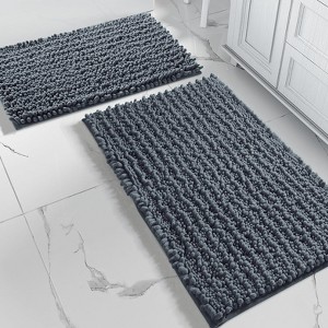 Home Mart Goods Large 2 Piece Set Dark Grey Soft Cozy Plush Chenille Bath Mat Bathroom Rug - 1 of 4