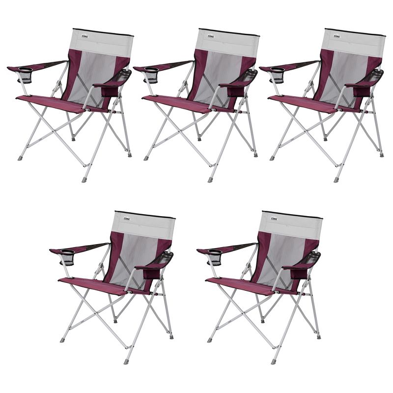 CORE Portable Heavy-Duty Folding Chair with Cooling Mesh Back and Carrying Storage Bag for Outdoor Sporting Events or Camping Trips, Wine (5 Pack), 1 of 7