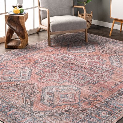 Gray and Rust Medallion Synthetic Washable 8' x 10' Area Rug