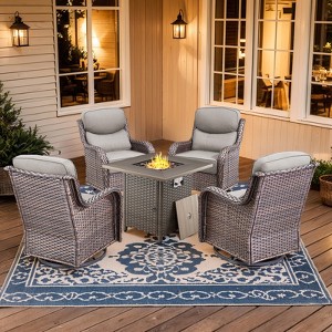 Buenhomino 5/7pcs Outdoor Patio Outdoor Conversation Fire Pit Set with Swivel Rocker Armchairs for Garden, Poolside, Backyard - 1 of 4