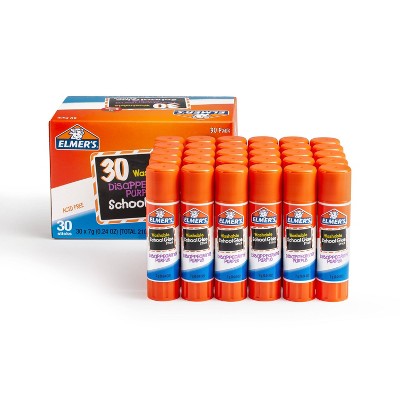 Elmer's 30ct Disappearing Washable Glue Sticks Purple: Art & Stationery, Dries Clear, 0.04 Net Weight, 30 Pack