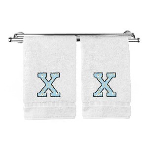 BC BARE COTTON Monogrammed Hand Towels, Personalized Gift, Set of 2 - Embroidered Writing with Light Blue - 1 of 4