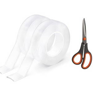 2 PACK Double Sided Tape Heavy Duty with 1 Pack Scissor set , Nano Adhesive Tape, Picture Hanging Adhesive Strips (9.85FT) - 1 of 4