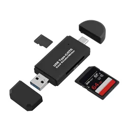 Insten SD Card Reader with USB 3.0 A & USB C Dual Connectors, For SDXC, SDHC, SD, Micro SDXC, Micro SDHC, Fast Reader / Writer, Black