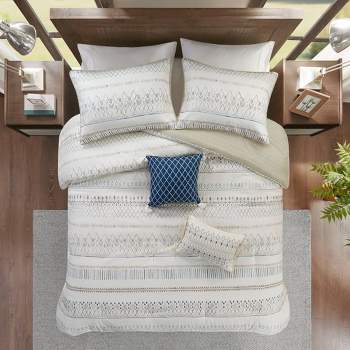 5pc Printed Seersucker Comforter with Throw Pillows Bedding Set Taupe - Madison Park 