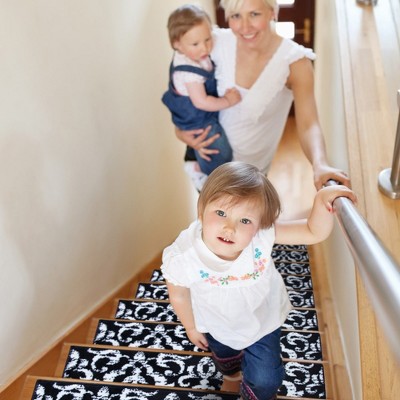 thumbnail image 2 of Sussexhome Leaves Collection Stair Treads Non-slip Carpet Stair Treads For Wooden Steps, 9" X 28 Pack Of 4 Beige White 2 of 14